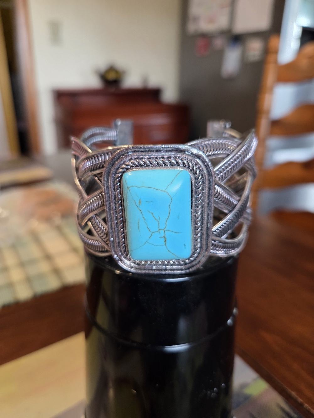 Turquoise Stone Silver Tone  Cuff Bracelet